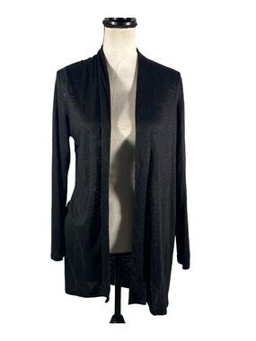J.Jill linen Womens Black Open Front Cardigan Lightweight Long Sleeve S